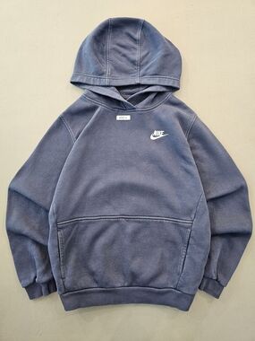 Vintage Style Nike Embroidered Swoosh Hoodie - Faded Blue